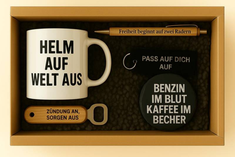 Biker Geschenk Box - Motorrad Tasse, Flaschenöffner, Schlüsselanhänger, Stift Und Untersetzer | Für Motorradfahrerinnen von Etsy - PSLiebehilft