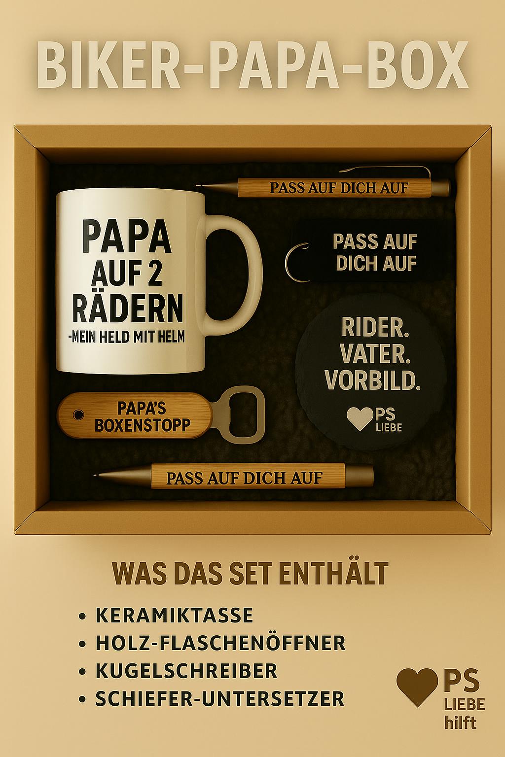 Biker Papa Geschenkbox - Vatertagsgeschenk Motorradfahrer Geschenk Für Bikerbox Mit Spruch Ps Liebe Box Tasse, Öffner, Kugelsch Biker Papa Geschenkbox - Vatertagsgeschenk Motorradfahrer Geschenk Für Bikerbox Mit Spruch Ps Liebe Box Tasse, Öffner, Kugelsch von Etsy - PSLiebehilft