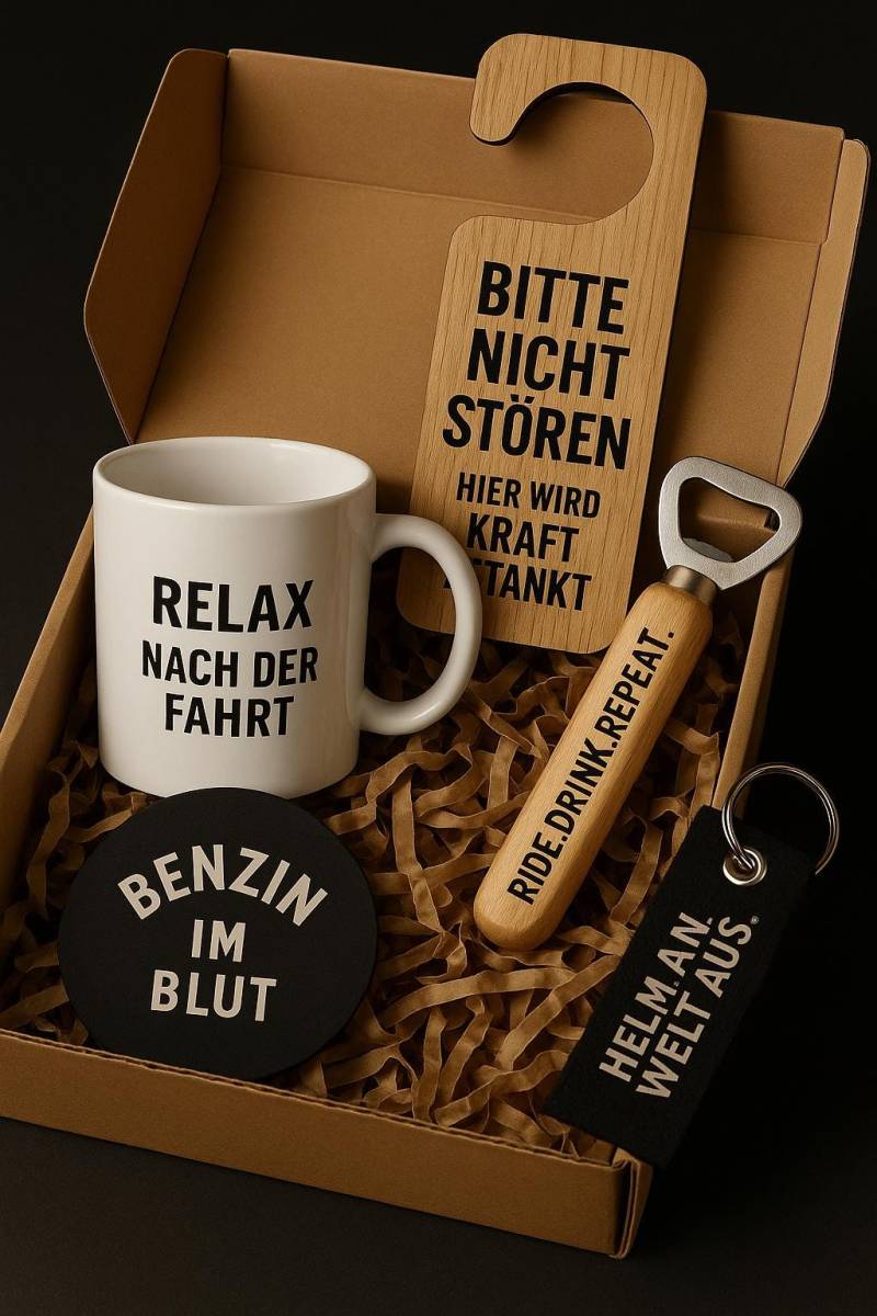 Bikerin Geschenkbox - Motorrad Geschenk Für Frauen Relax Nach Der Fahrt Ride Drink Repeat Benzin Im Blut Türschild & Tasse Biker B von Etsy - PSLiebehilft