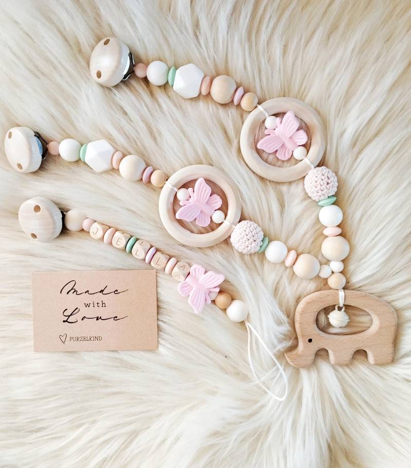 Schnullerkette Kinderwagenkette Mädchen Schmetterling Rosa Türkis Apricot Personalisiert Für von Etsy - PURZELKINDshop