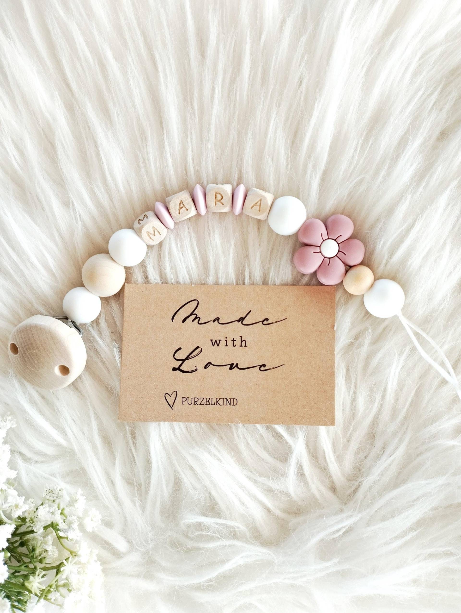 Schnullerkette Mit Name Und Blume, Rosa, Personalisierte Für Mädchen, Rosa von Etsy - PURZELKINDshop
