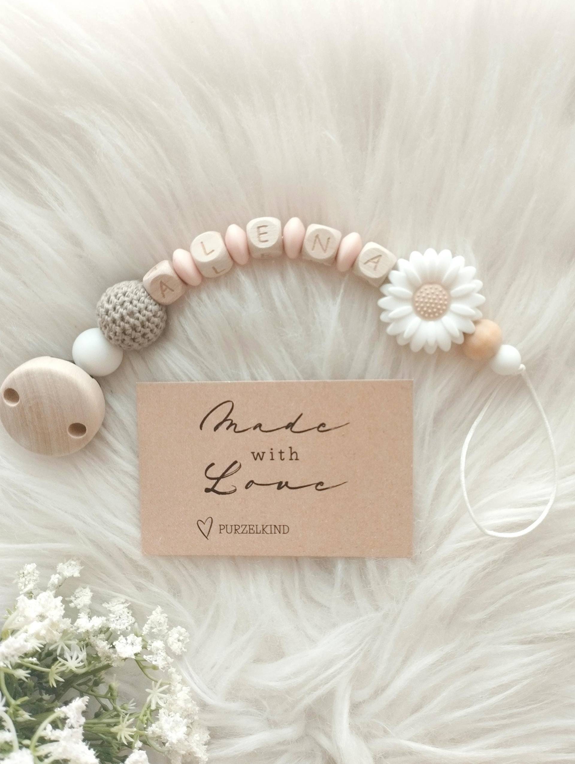 Schnullerkette Mit Name Und Blume Rosa Apricot Personalisiert Für Mädchen von Etsy - PURZELKINDshop