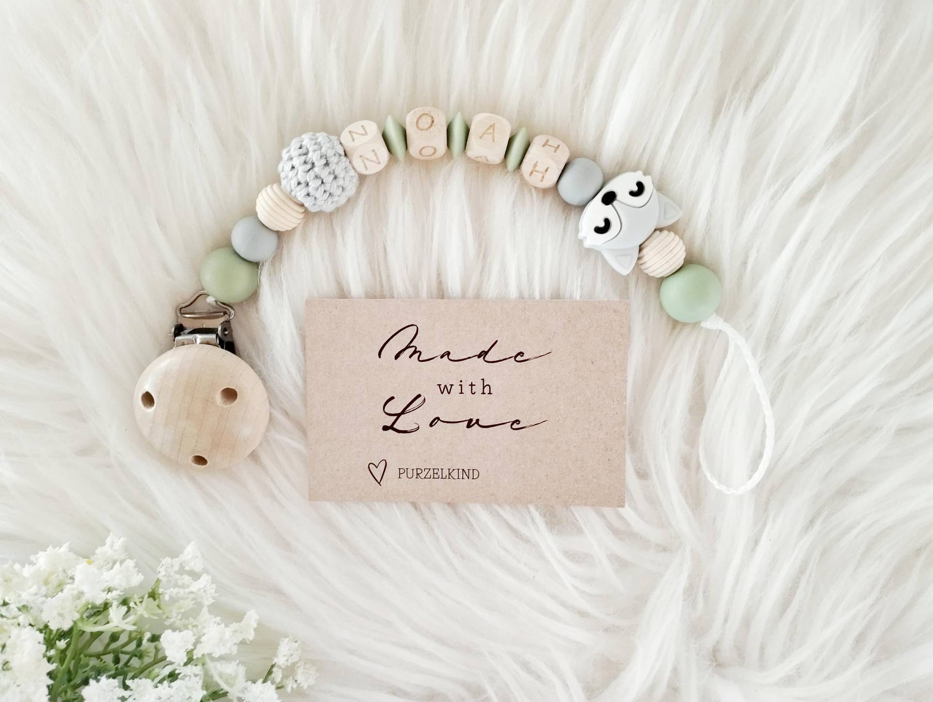 Schnullerkette Mit Name Und Fuchs Grün Grau, Personalisierte Für Jungs Mädchen, Geschenk Zur Taufe Oder Geburt Personalisiert von Etsy - PURZELKINDshop