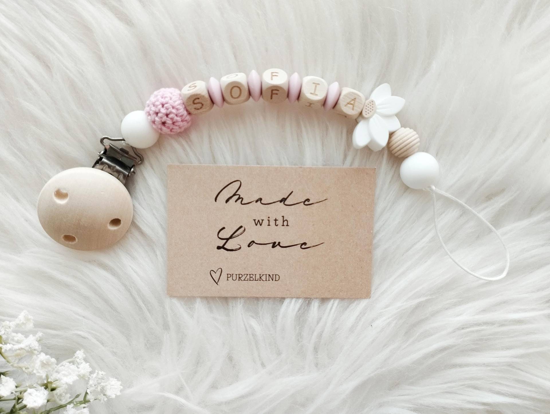 Schnullerkette Mit Name Und Halber Blume Rosa Personalisiert Für Mädchen von Etsy - PURZELKINDshop