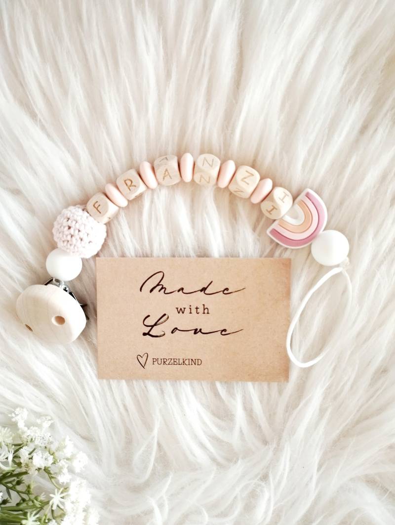 Schnullerkette Mit Name Und Regenbogen Personalisiert Für Mädchen Rosa, Geschenk Zur Geburt Taufe Babyparty von Etsy - PURZELKINDshop