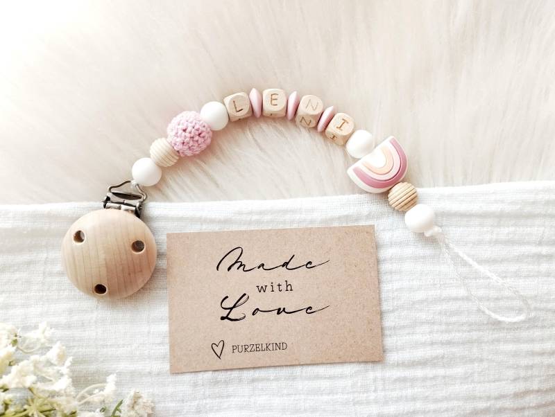 Schnullerkette Mit Name Und Regenbogen Rosa Apricot Pink Weiß Personalisiert Für Mädchen, Süß Mädchen von Etsy - PURZELKINDshop