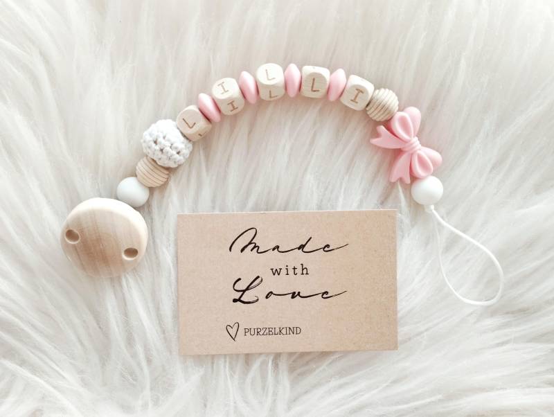 Schnullerkette Mit Name Und Schleife, Rosa, Personalisierte Für Mädchen, Rosa Pink von Etsy - PURZELKINDshop