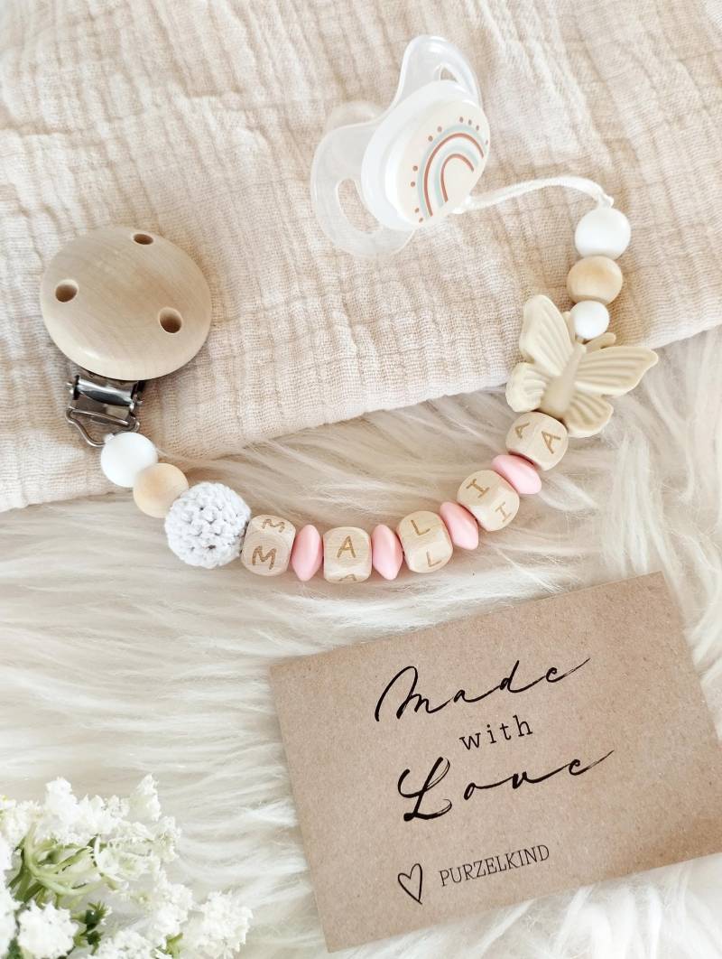 Schnullerkette Mit Name Und Schmetterling Rosa Helles Pink Personalisiert Für Mädchen, Geschenk Zur Geburt Taufe Babyparty Mädchen von Etsy - PURZELKINDshop