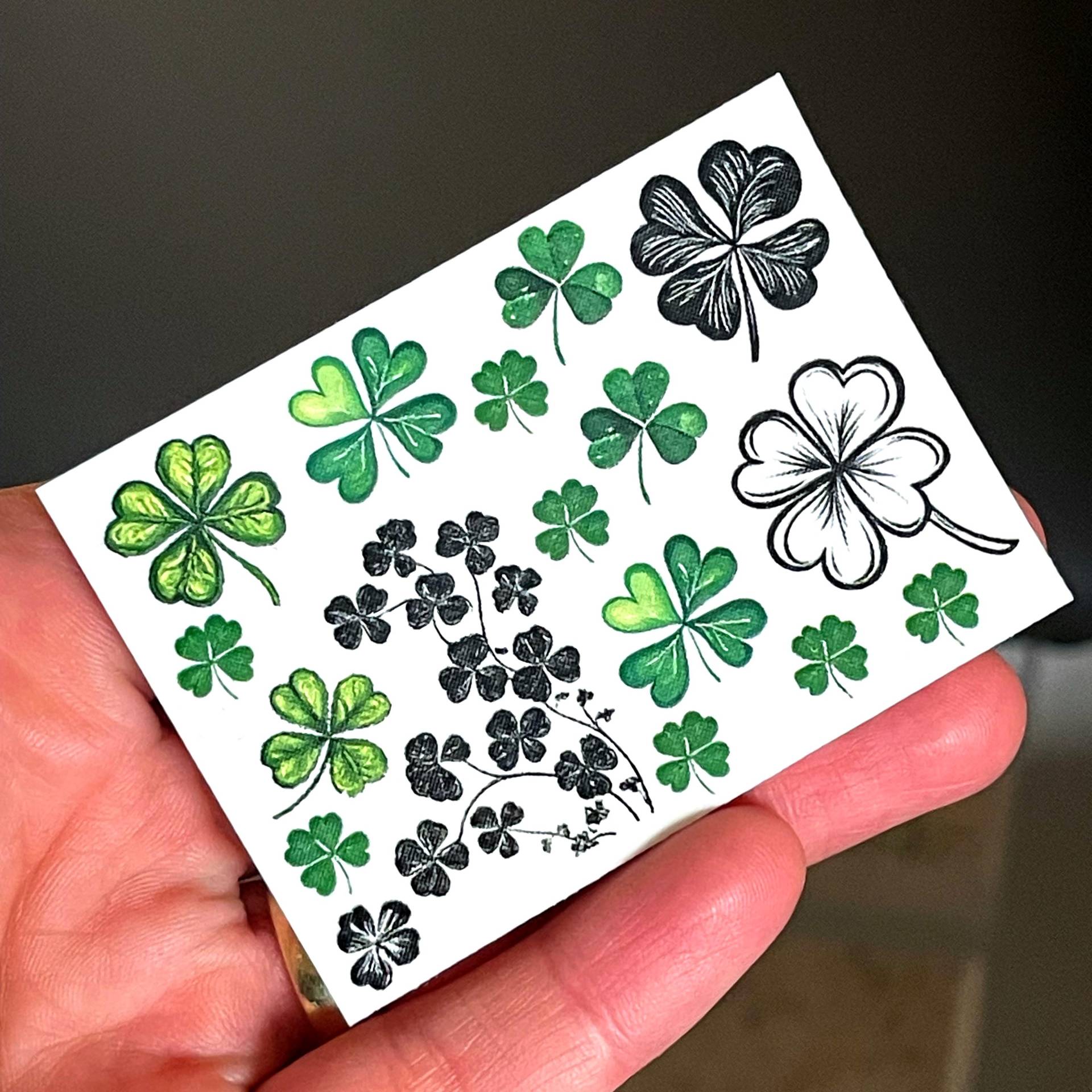 Kleeblatt Temporäre Tattoos, Grüne Und Schwarze Kleine Tattoos von Etsy - PaintArtSK