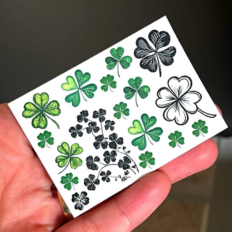 Kleeblatt Temporäre Tattoos, Grüne Und Schwarze Kleine Tattoos von Etsy - PaintArtSK