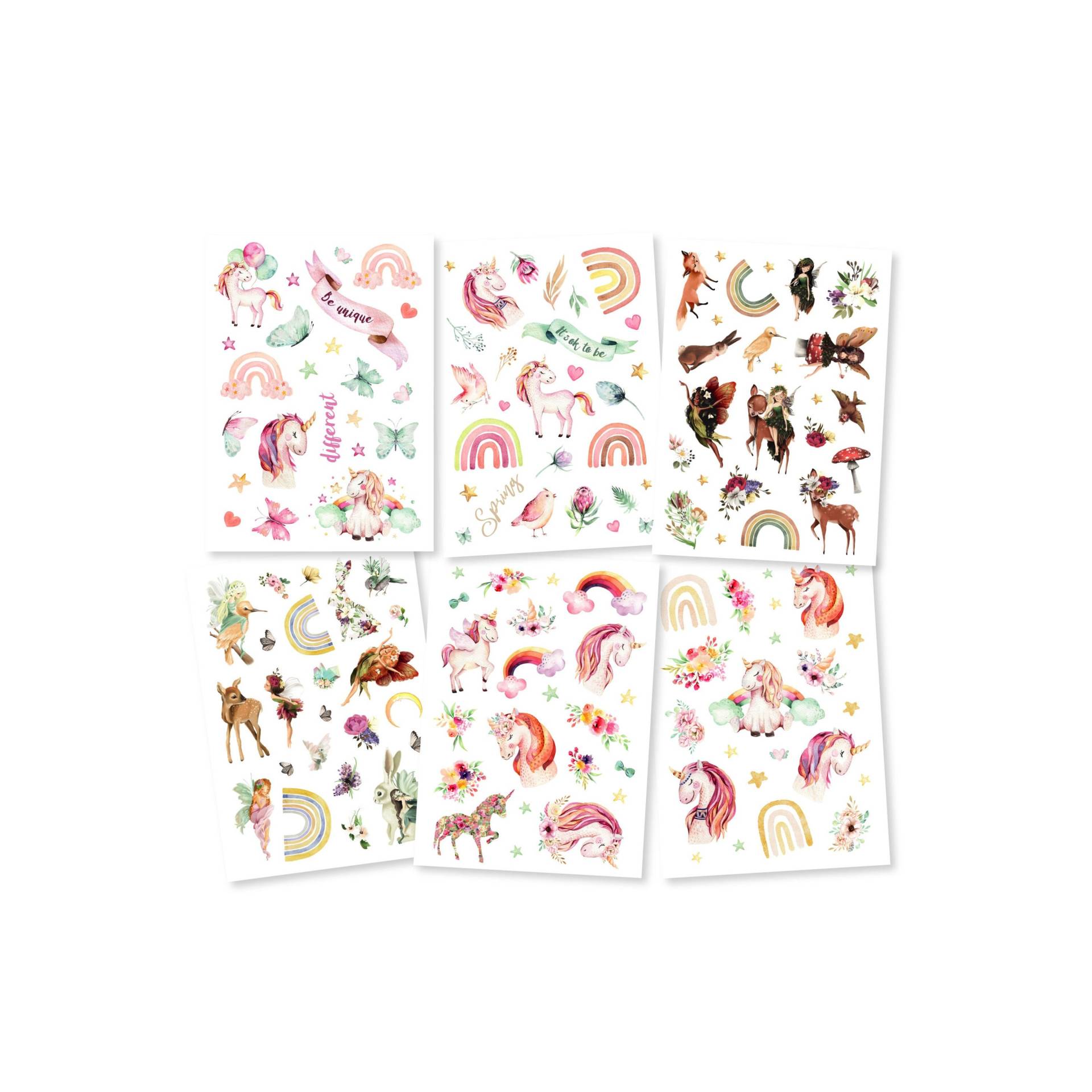 Kinder Tattoo 6Er Set Fee Regenbogen Einhorn Perfekt Für Mädchen Kindergeburtstag Party Mitgebsel Hautfreundliche Temporäre Kindertattoos von Etsy - Pandawal