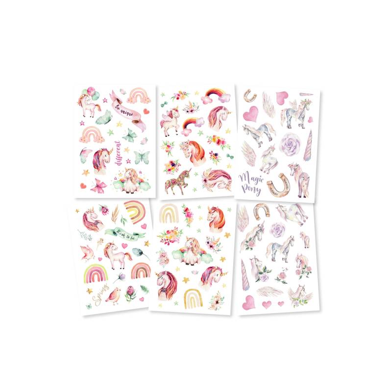 Tattoo Für Kinder 6Er Set Pferde Einhorn Regenbogen Mädchen Kindergeburtstag Party Mitgebsel Hautfreundliche Temporäre Kindertattoos von Etsy - Pandawal