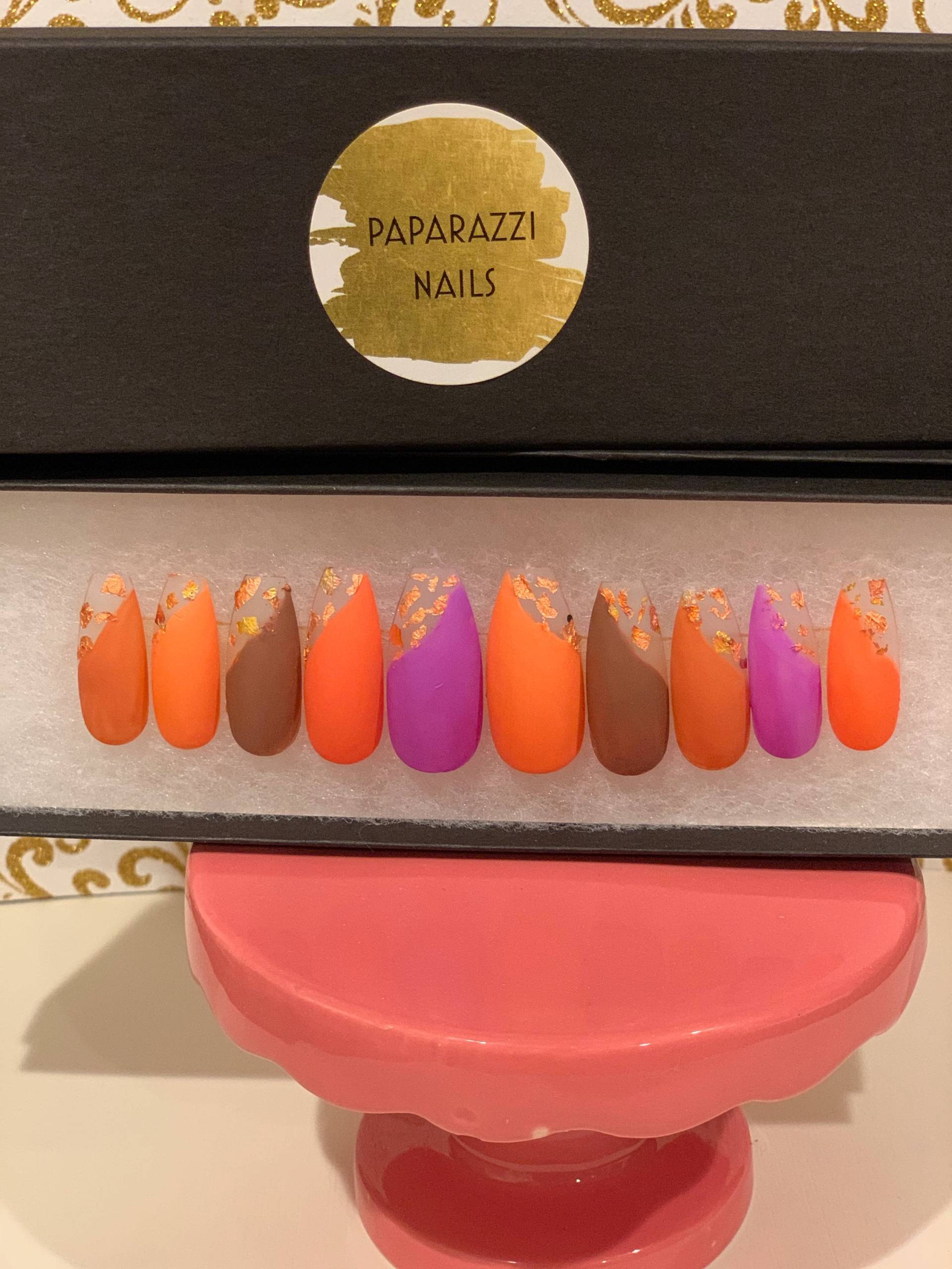 Herbst Ombre Drücken Sie Auf Die Nägel Mit Goldflocken, Handgemaltes Glamour Nagelset Herbst Ombre Drücken Sie Auf Die Nägel Mit Goldflocken, Handgemaltes Glamour Nagelset von Etsy - Paparazzinails