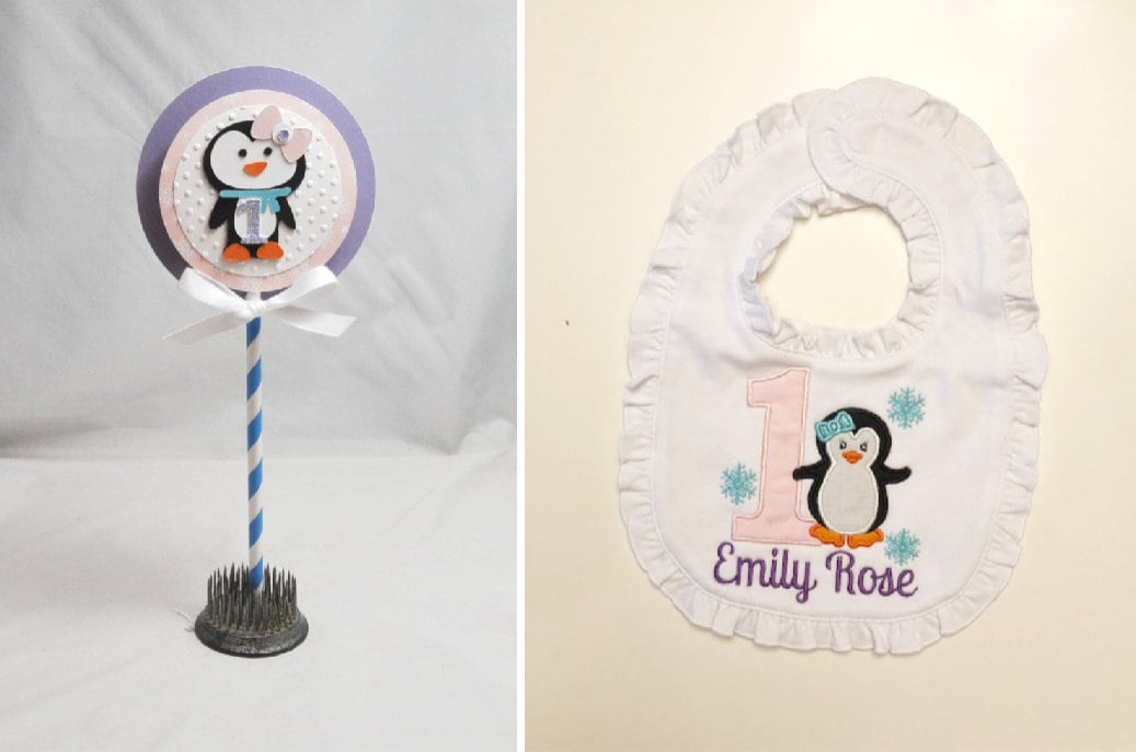 Mädchen Pinguin Kuchen Topper Und Lätzchen Set, Baby Kleinkind 1. Geburtstag Smash Foto Prop Set von Etsy - PartyDecorandMoore