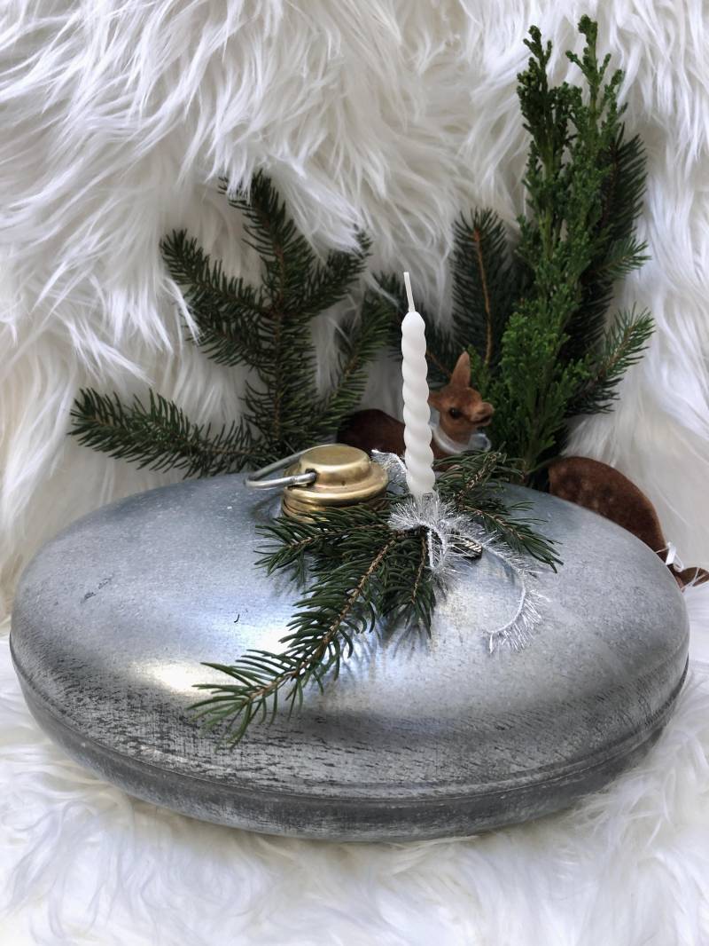 Antike Wärmflasche Aus Zink Inkl. Zweig & Kerze von Etsy - PassionPatina