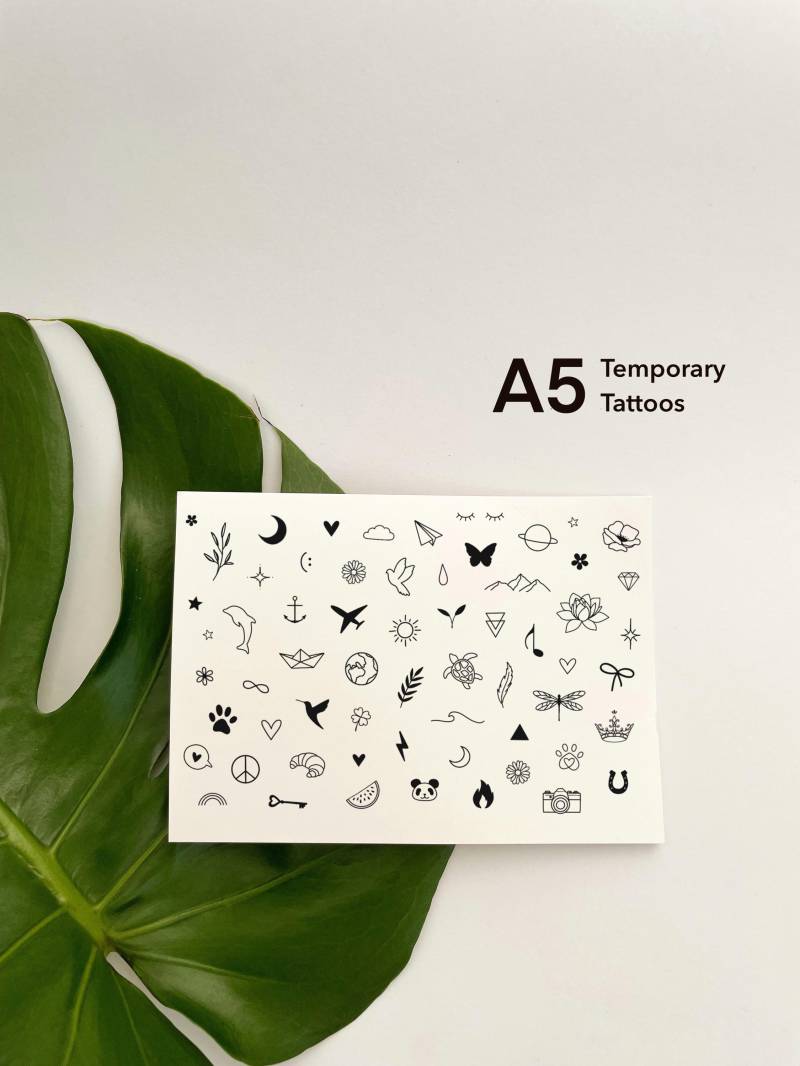Temporäre Tattoos 50+ Motive | Bogen A5 Tattoo Klein, Minimalistisch Temporäre Tattoos 50+ Motive | Bogen A5 Tattoo Klein, Minimalistisch von Etsy - PastaAndPeonies