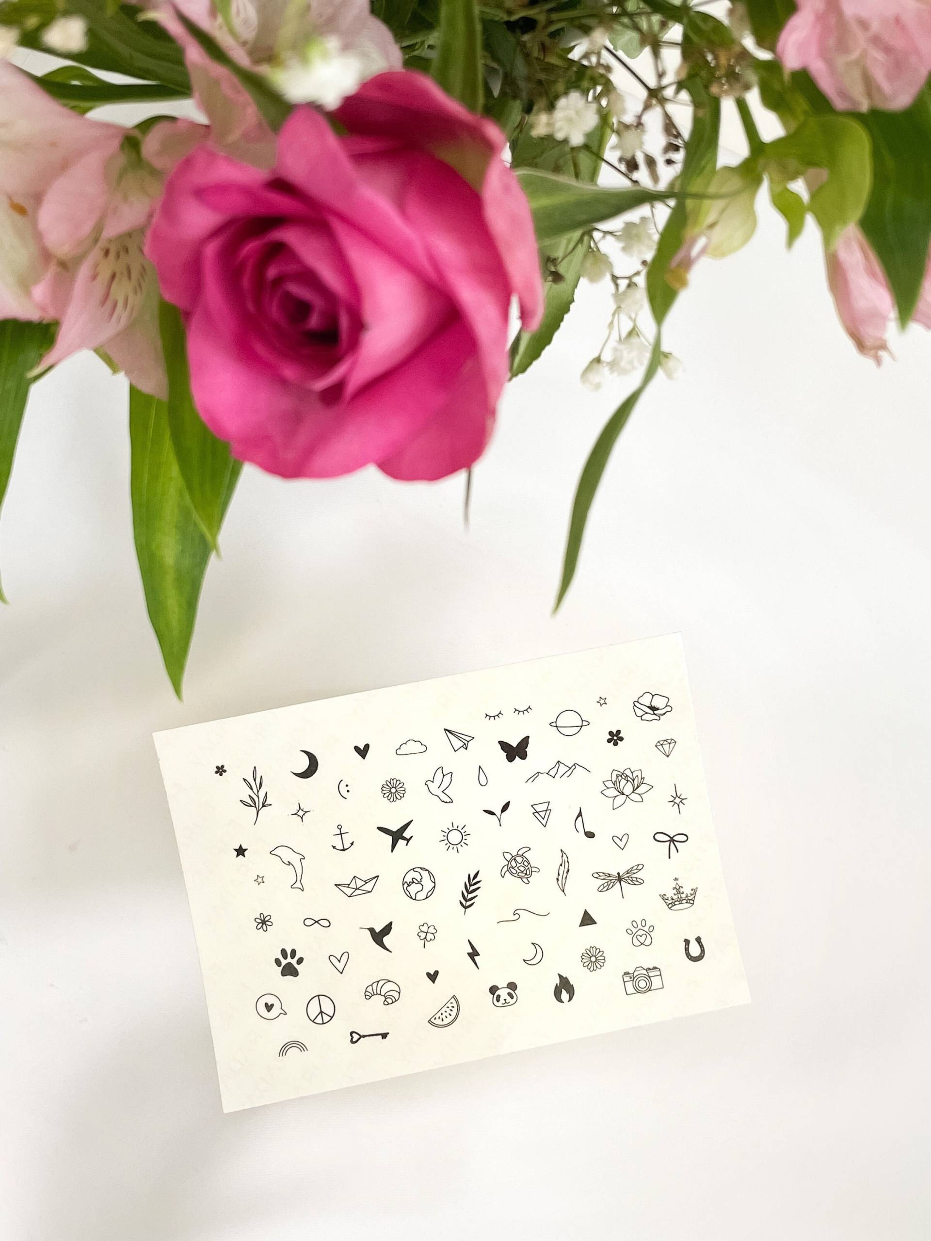Temporäre Tattoos 50+ Motive | Bogen A6 Micro Mini Tattoo Klein, Minimalistisch von Etsy - PastaAndPeonies