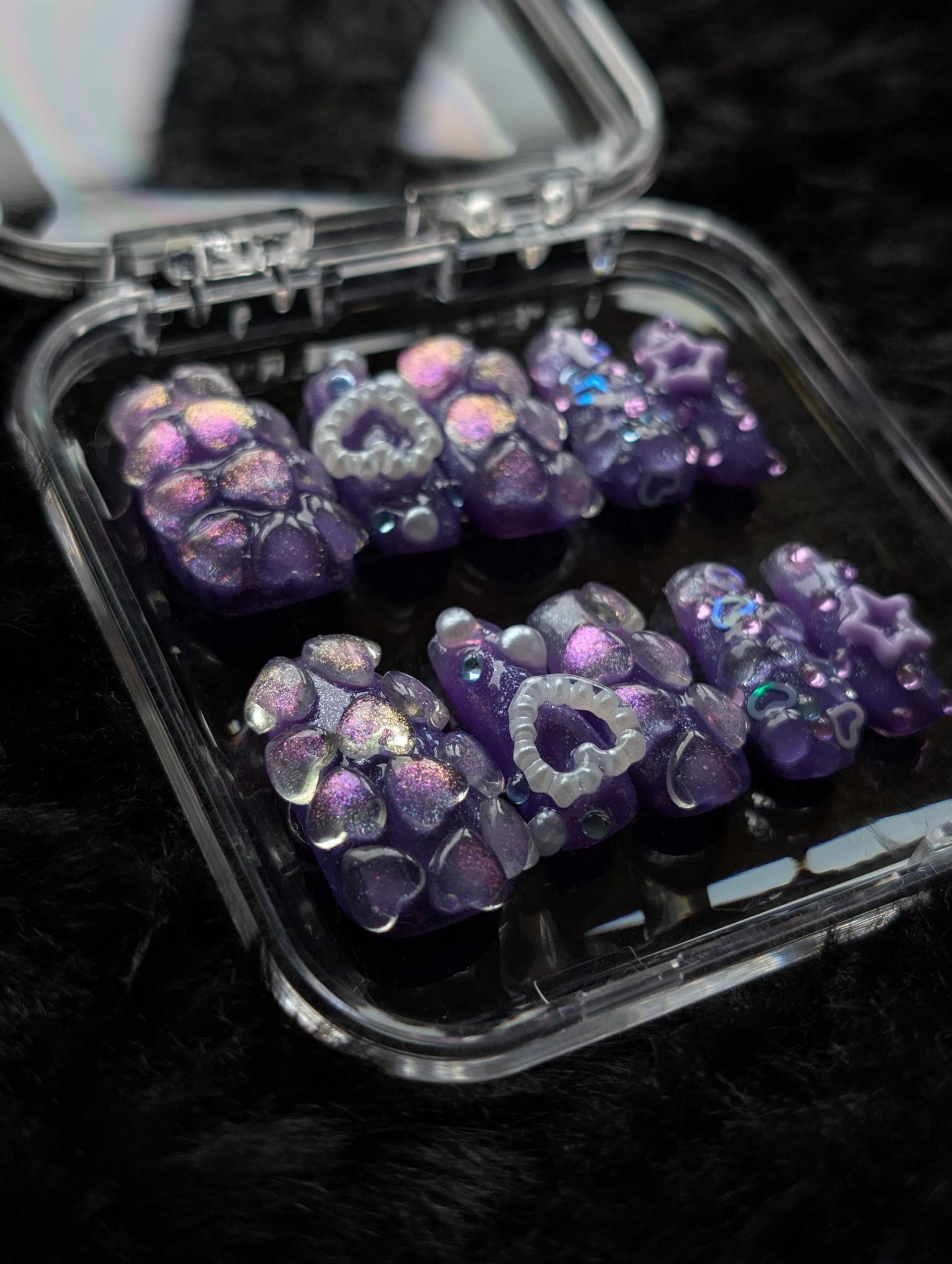 Handmade Purple Y2K Glitter Press On Nails - Long Square Gel Bubble Pearls 3D Hearts Reusable Handmade Purple Y2K Glitter Press On Nails - Long Square Gel Bubble Pearls 3D Hearts Reusable von Etsy - PatheticNailsShop