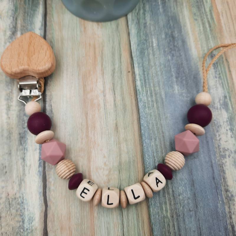 Schnullerkette, Schnullerkette Mit Namen Schnullerkette Mädchen Weinrot Alt Rosa Personalisiert von Etsy - PerlenprinzessinHB