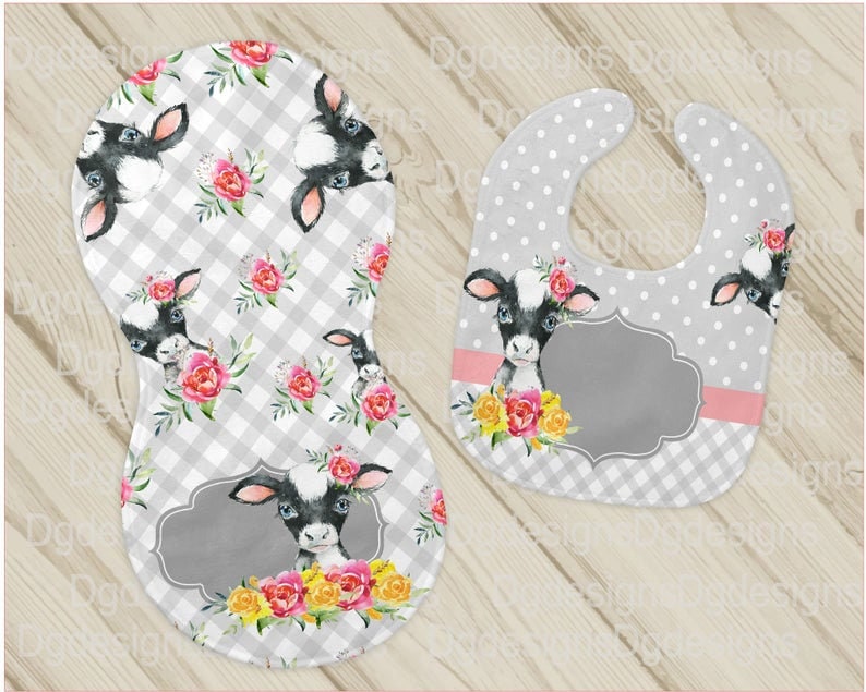 Baby Kuh Lätzchen Und Spucktuch Set, Baby Shower Geschenk, Mädchen Lätzchen, Mädchen Spucktuch, Rose Set, Blumen Geschenk Set, Karo Geschenk von Etsy - PersonalizedTouch11