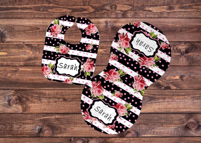 Rosa Baby Lätzchen Und Spucktuch Set, Florale Spitzenborte von Etsy - PersonalizedTouch11