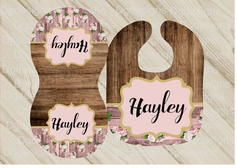 Rustikales Blumen Baby Lätzchen Und Spucktuch Set, Rosenholz Design von Etsy - PersonalizedTouch11