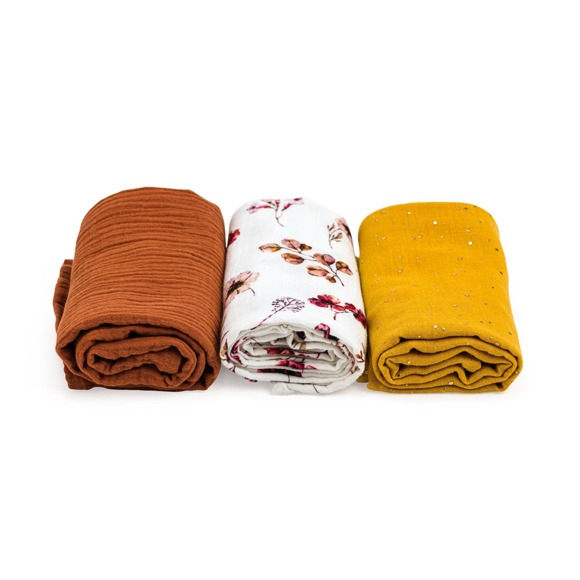 Braun Und Geblümtes Musselintuch 3Er Set, Spucktuch-Set, 60x60cm, Mulltücher Set Braun Und Geblümtes Musselintuch 3Er Set, Spucktuch-Set, 60x60cm, Mulltücher Set von Etsy - PetitBabu