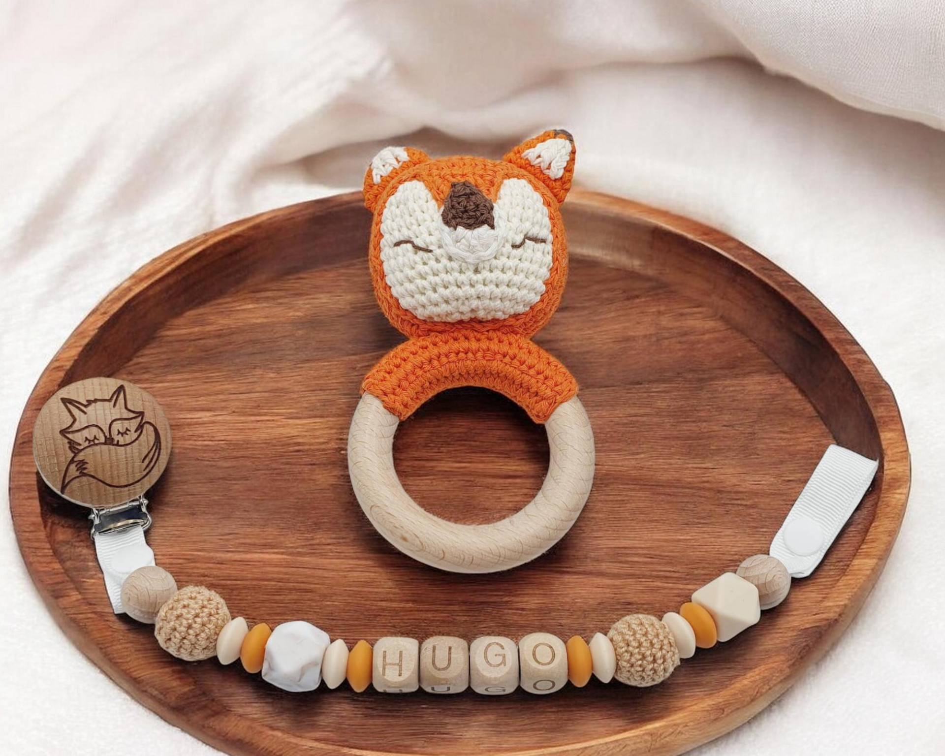 Personalisierter Schnullerclip - Modell „Hugo Fox" | Geburtsgeschenk von Etsy - PetitsTresorsDeLily