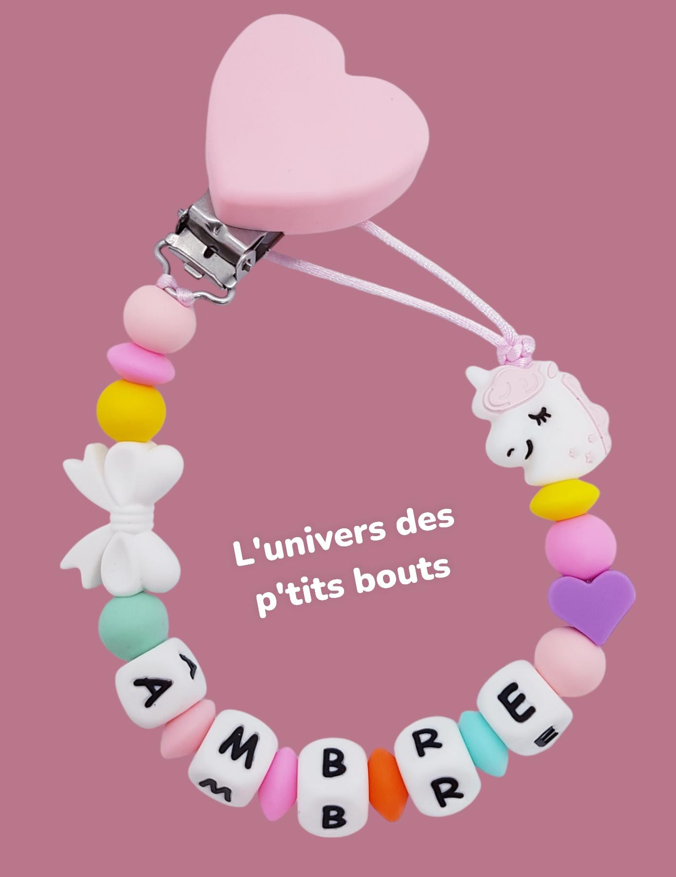 Personalisierter Schnullerclip Aus Silikon - Einhorn von Etsy - PetitsboutsCreations