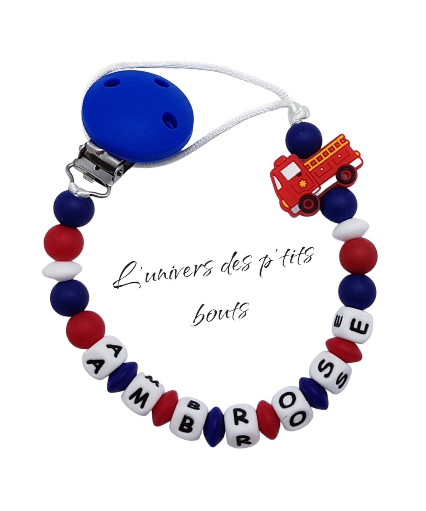 Personalisierter Silikon-Schnullerclip - Feuerwehrmann von Etsy - PetitsboutsCreations