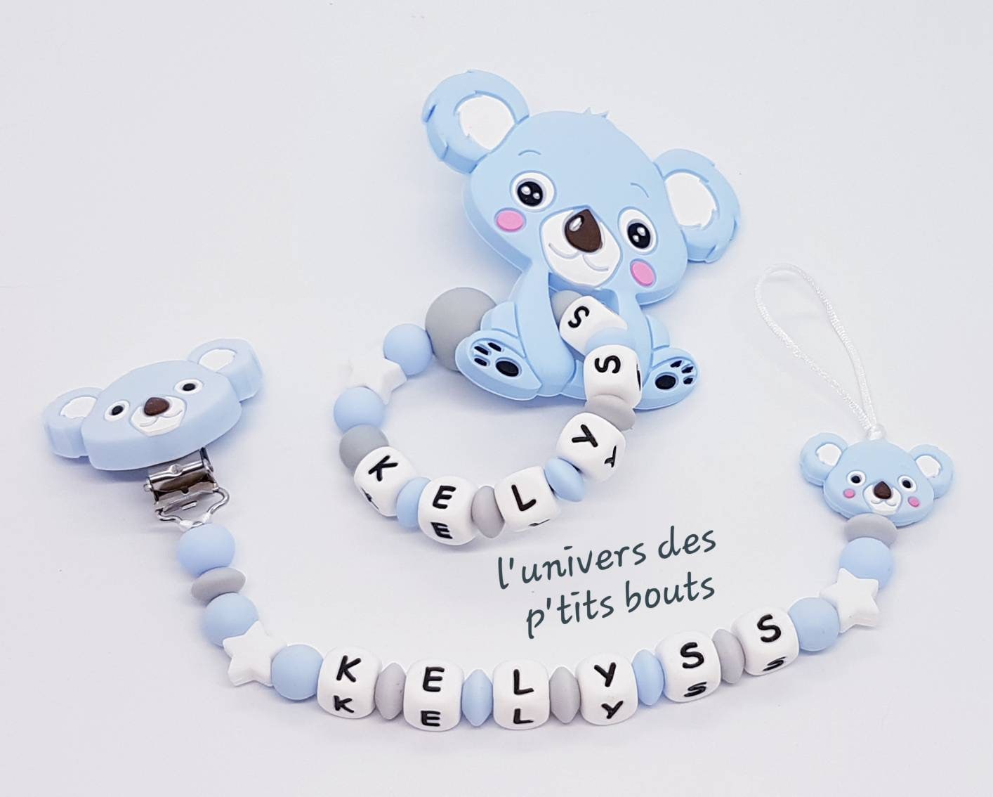 Personalisierter Schnullerclip Und/Oder Personalisierte Silikon-Koala-Rassel von Etsy - PetitsboutsCreations