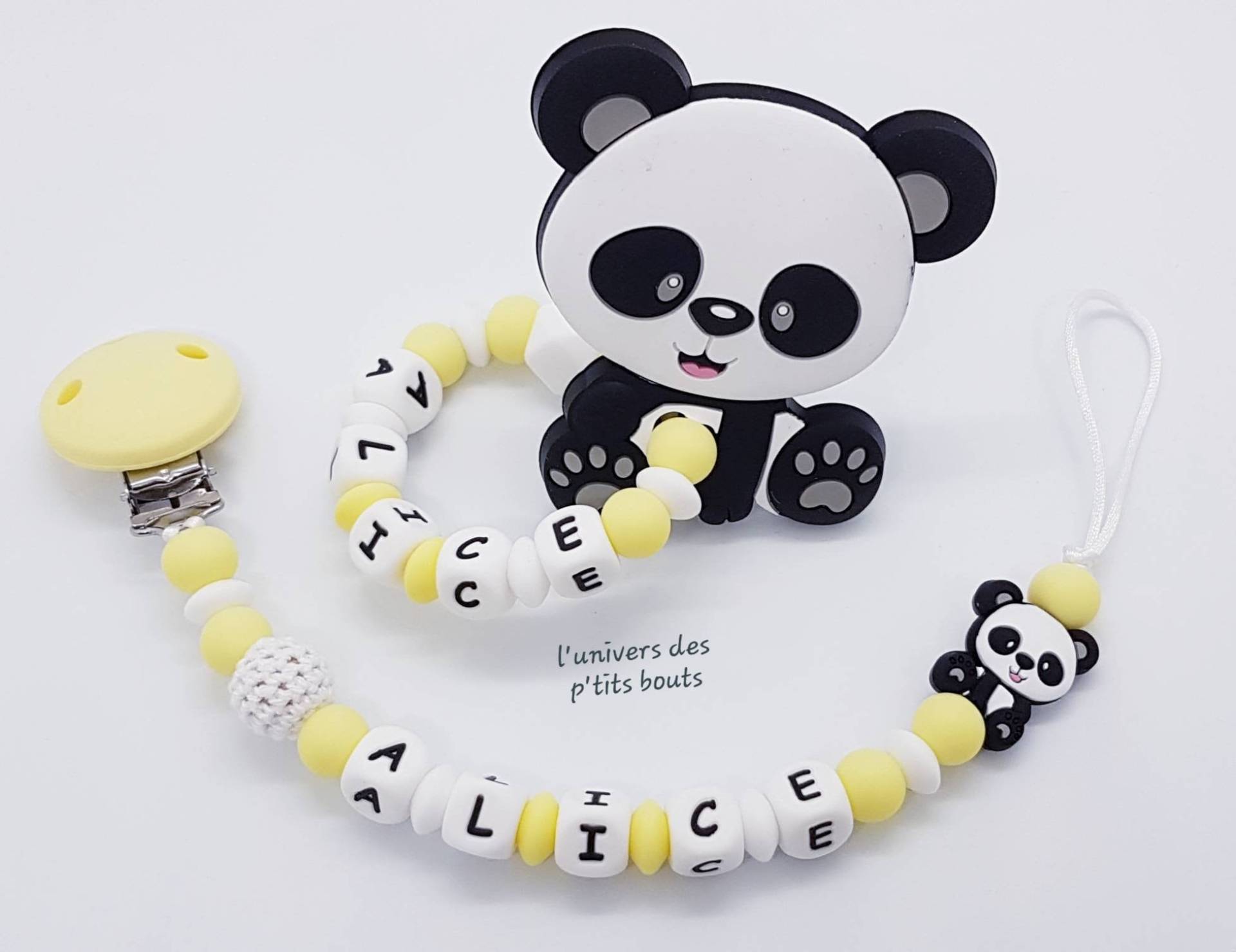 Personalisierter Schnullerclip Und/Oder Rassel Aus Silikon - Panda von Etsy - PetitsboutsCreations