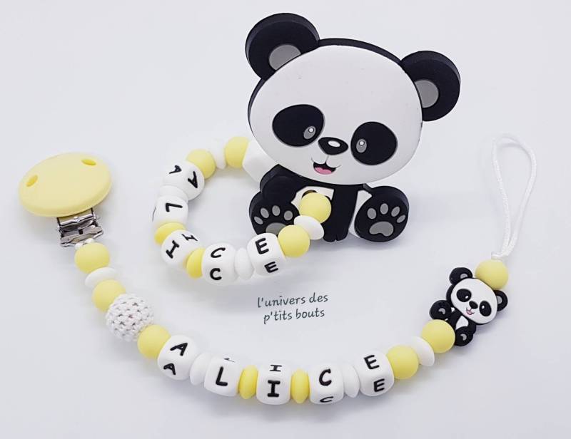 Personalisierter Schnullerclip Und/Oder Rassel Aus Silikon - Panda von Etsy - PetitsboutsCreations