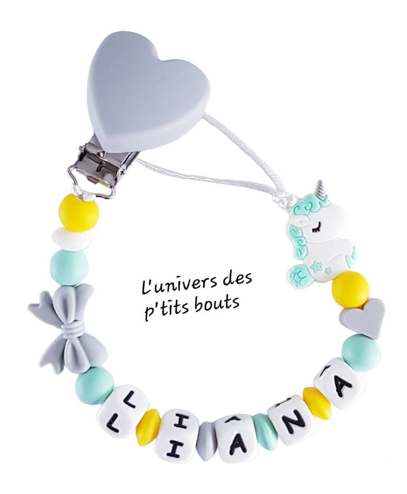 Personalisierter Silikon-Schnullerclip - Einhorn von Etsy - PetitsboutsCreations