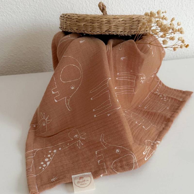 Spucktuch Aus Musselin | Safari Mocca Mulltuch Einlagig Handmade Babygeschenk Tiere Giraffe Elefant Geschenk Zur Geburt von Etsy - Pfingstrosenatelier