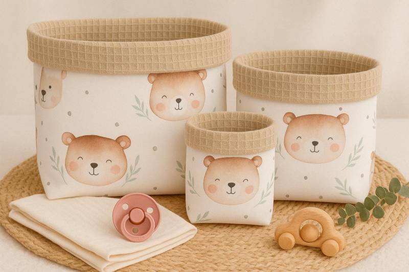 Utensilo - Bär Hellbeige Körbchen Wickeltisch Aufbewahrungskörbchen Wickeltischkörbchen Stoffkörbchen Utensilos von Etsy - PinkCloudsBabyShop