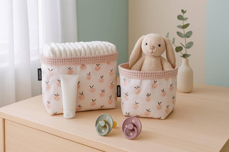 Utensilo - Pfirsich Körbchen Wickeltisch Aufbewahrungskörbchen Wickeltischkörbchen Stoffkörbchen Pfirsiche von Etsy - PinkCloudsBabyShop