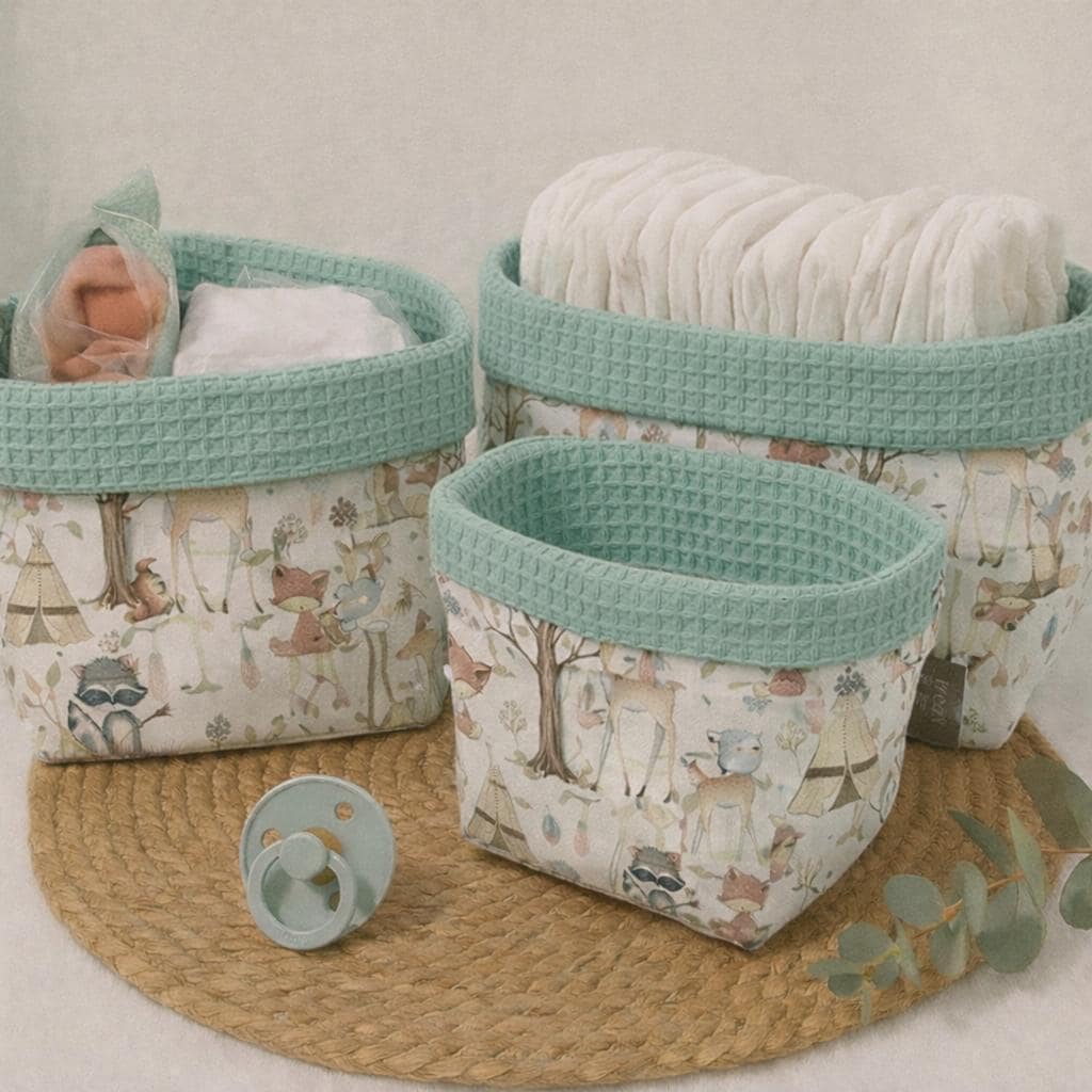 Utensilo - Waldfreunde Meergrün Körbchen Wickeltisch Aufbewahrungskörbchen Wickeltischkörbchen Stoffkörbchen Utensilos von Etsy - PinkCloudsBabyShop