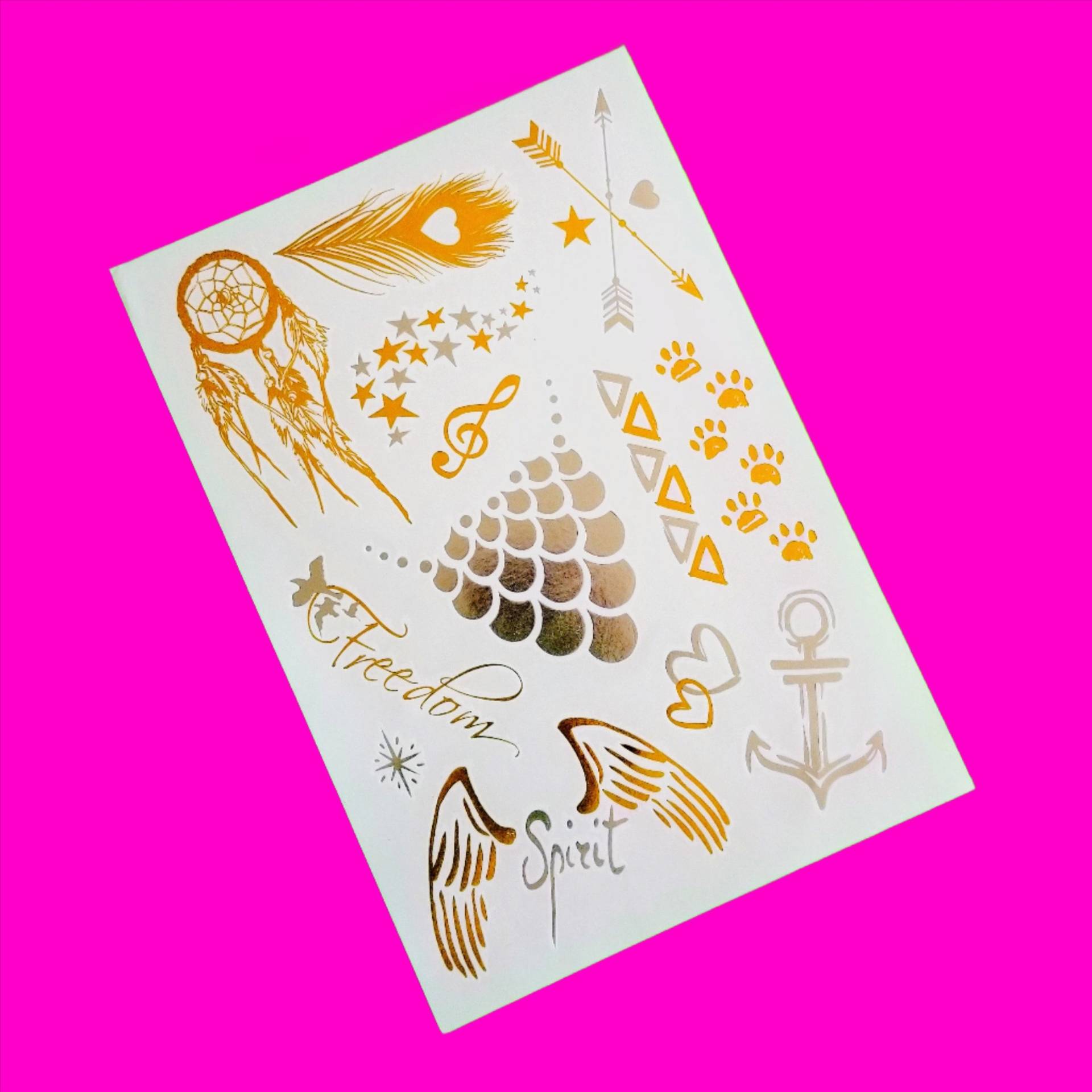 Flash Mix Traumfänger Flamingo Schwalben Sommer Schimmer Inspiration Metallic Gold Style Klassisch Zeitgenössisch Großes Blatt Temporäre Tattoo von Etsy - PinkSkullCA