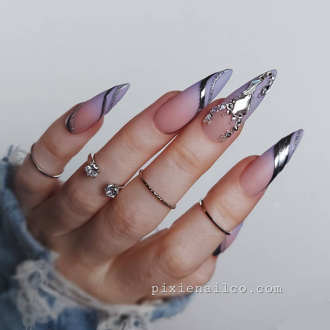 Reflektierende Glitter French Fade Ombre Hard Gel Press On Nails Professionelle Wiederverwendbare Nägel von Etsy - PixieNailCo