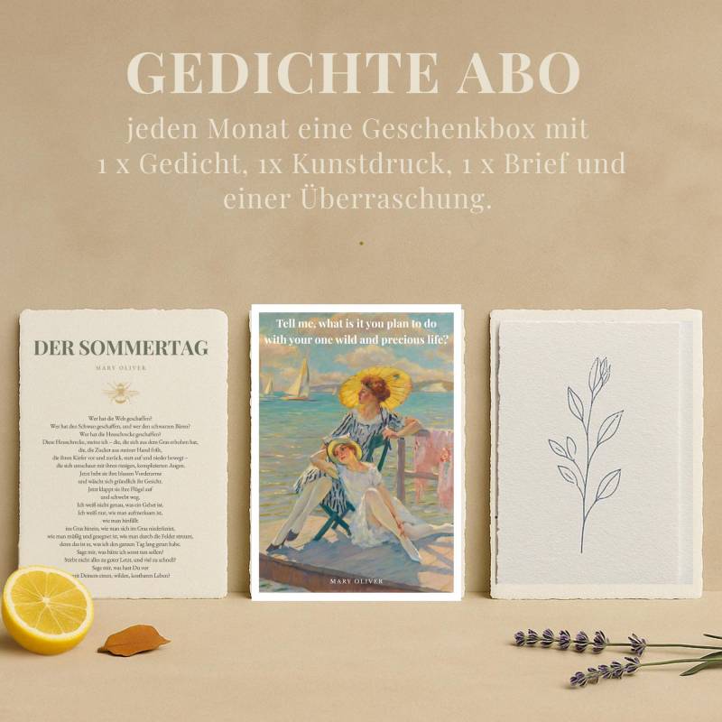 Gedichte Abo - Monatliche Geschenkbox Mit 1 Gedicht Auf Büttenpapier, Kunstdruck & Überraschung | Lyrik Geschenkidee Achtsamkeit Box von Etsy - PoeticPost