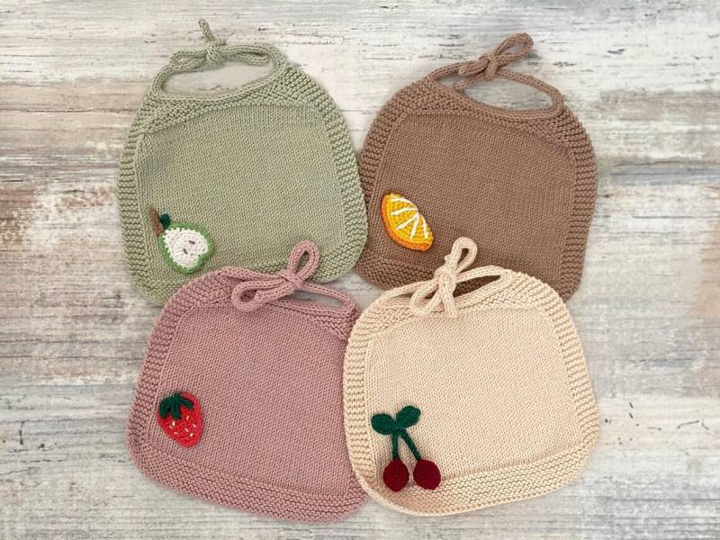 Bunte Baby-Baumwolllätzchen | Handgestrickte Lätzchen Bio-Babylätzchen Mit Obst Applikation von Etsy - PopBorn