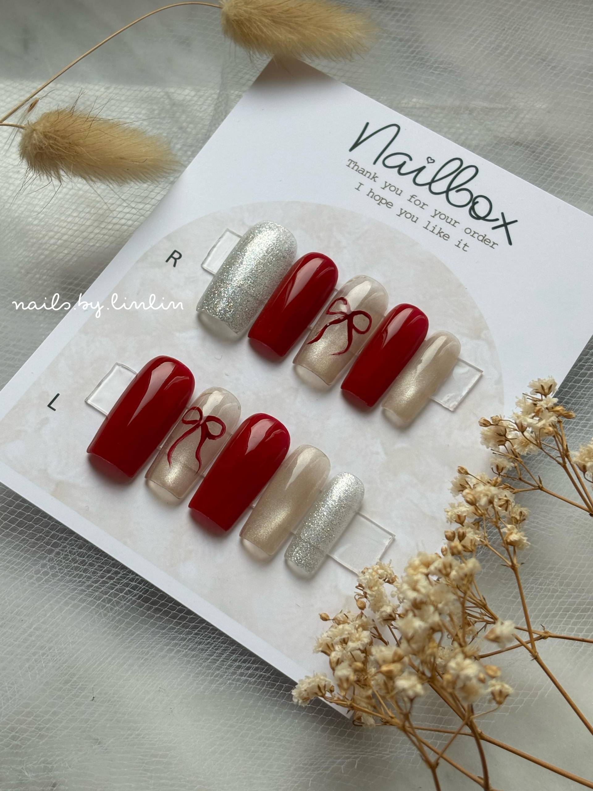 Cat Eyes Nail Mit Schleife. Press-On Nails. Nailbox von Etsy - PressonNailsbyLinlin