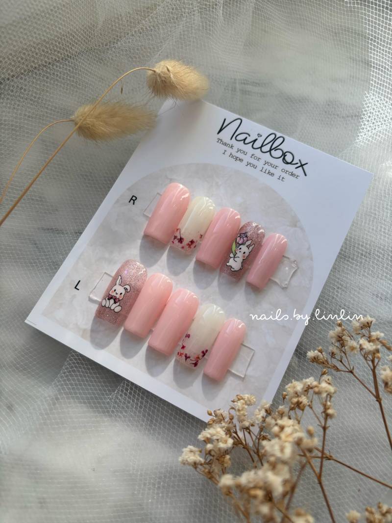 Ostern.easter Theme.rabbit. Pink. Springnail. Press-On Nägel. Gelnägel. Asian Nailart von Etsy - PressonNailsbyLinlin