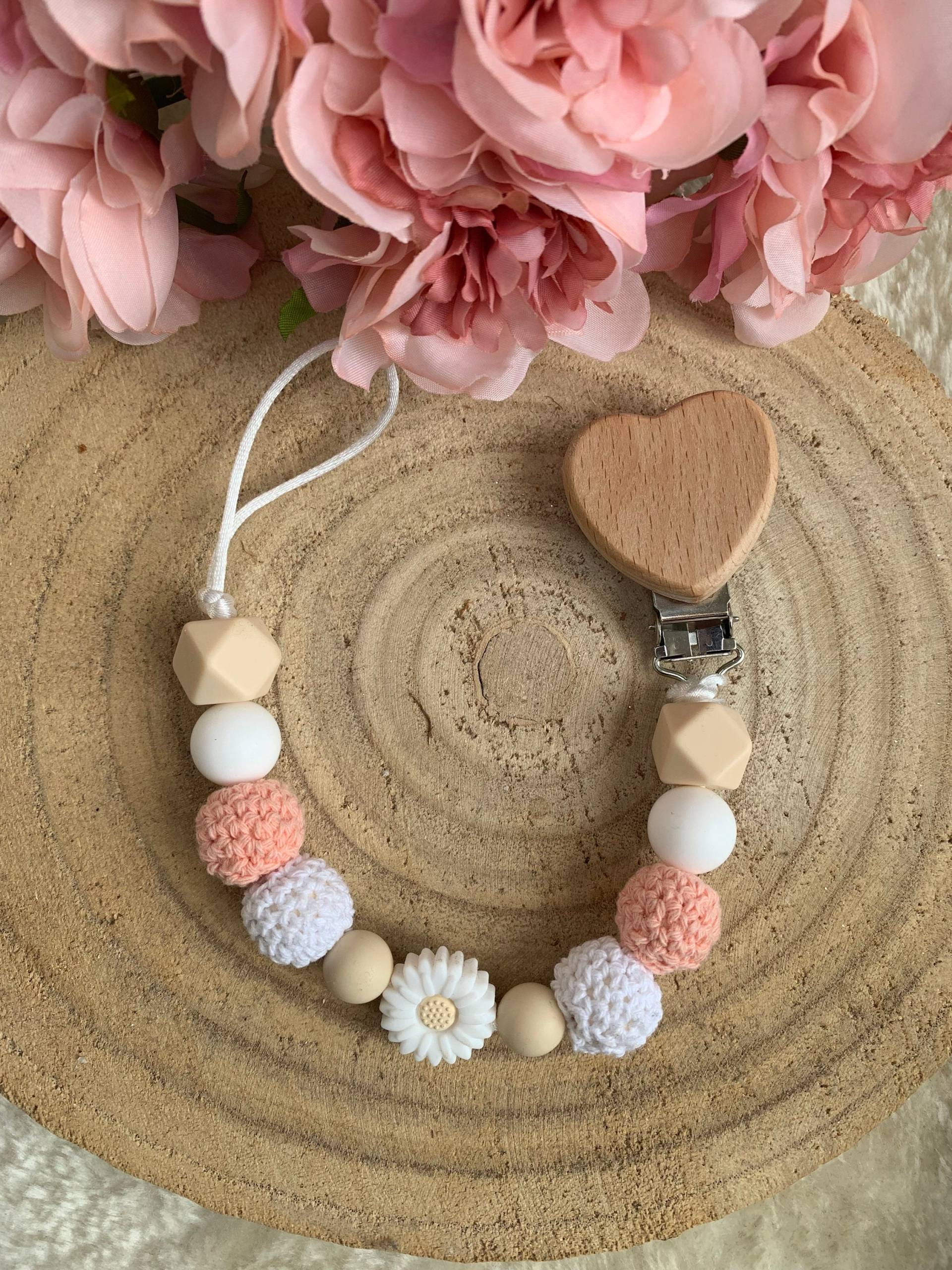 Handgemachte Schnullerkette Mit Gänseblümchen Rosa/Weiß | Individuell, Personalisierbar Und Ein Echtes Unikat von Etsy - PrettyThingSB