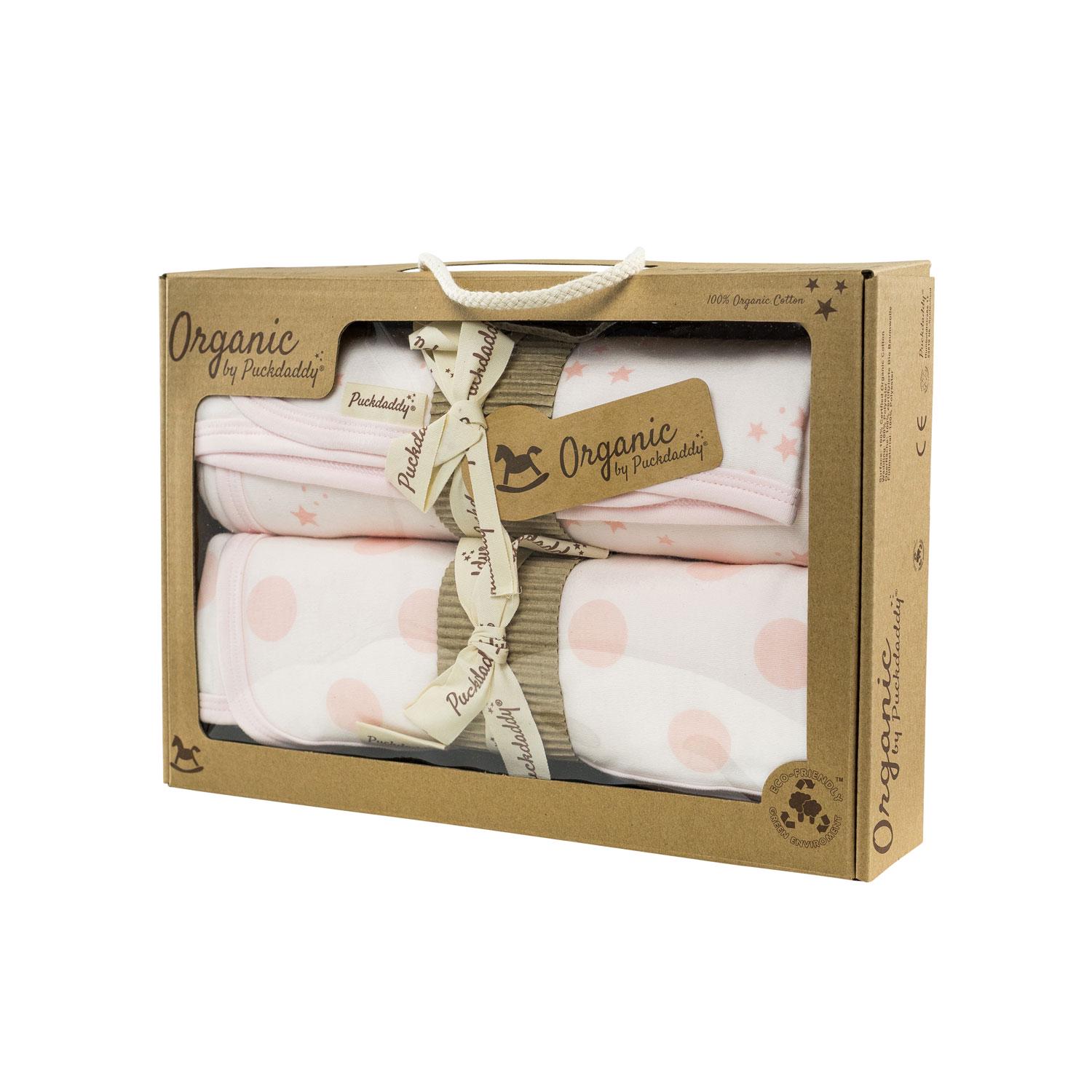Puckdaddy Organic Geschenkset Juna 2 Babydecken 75x74cm Punkte Sterne Muster Rosa von Etsy - PuckdaddyShop