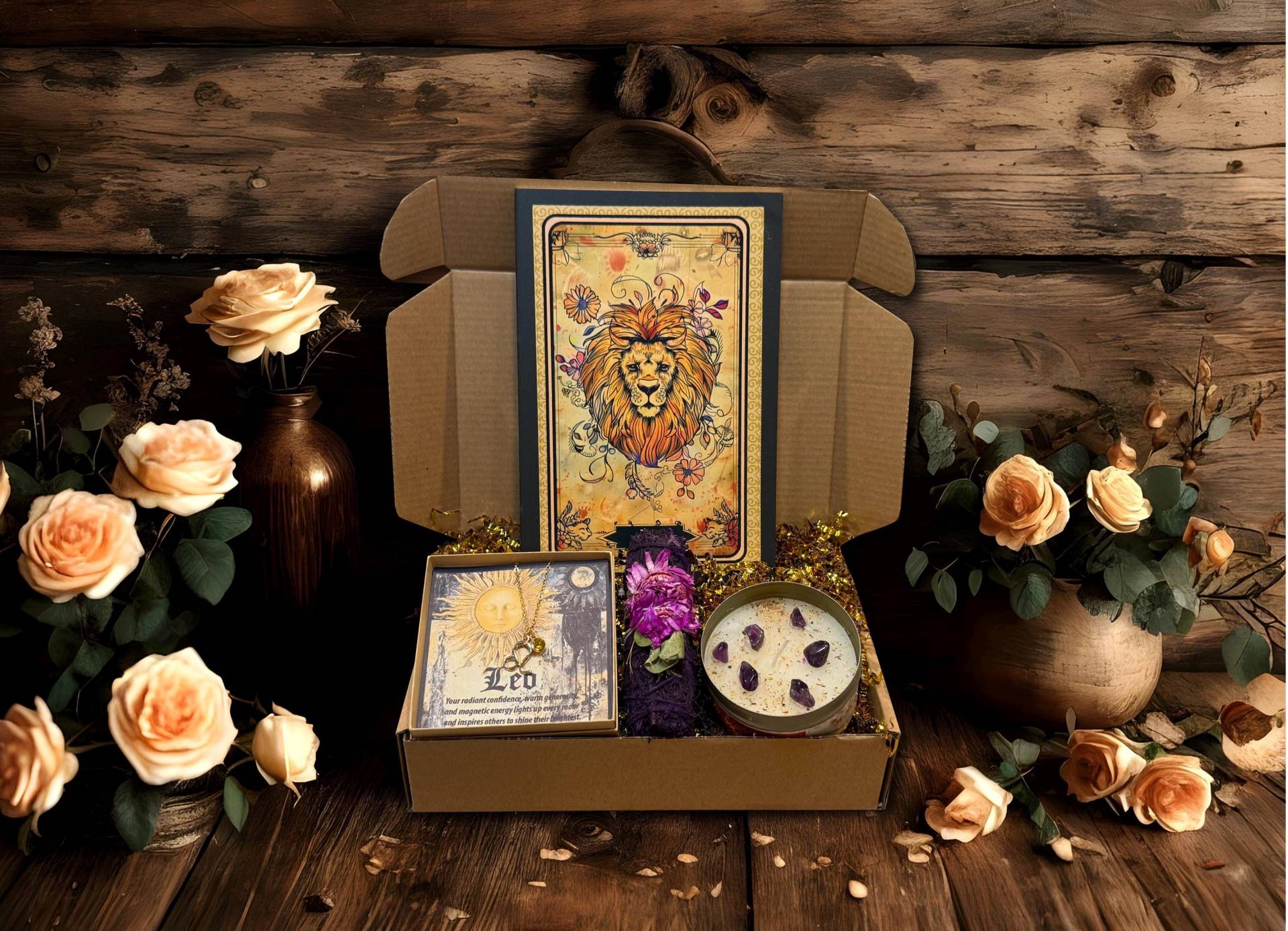 Leo Sternzeichen Geschenkset/Astrologie Self-Care Kit/Spirituelle Geburtstagsbox/Achtsamkeit Aufkleber Journal/Leo Halskette Aufbewahrungsbox/Fleck von Etsy - PurpleRoseHouse