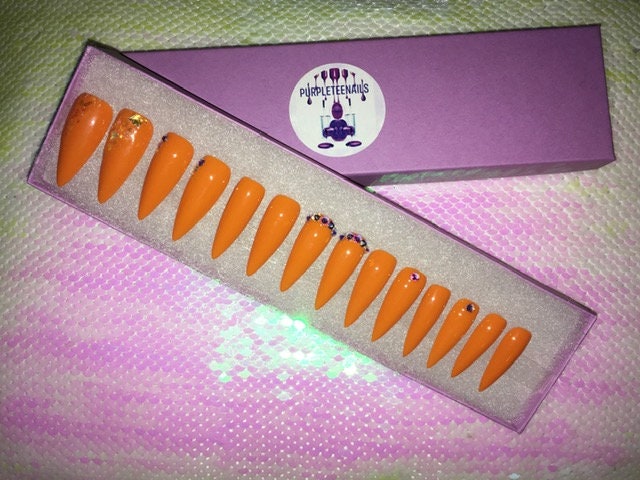 Orange Bliss Swarovski - Nägel Orange Bliss Swarovski - Nägel von Etsy - PurpleTeeNails