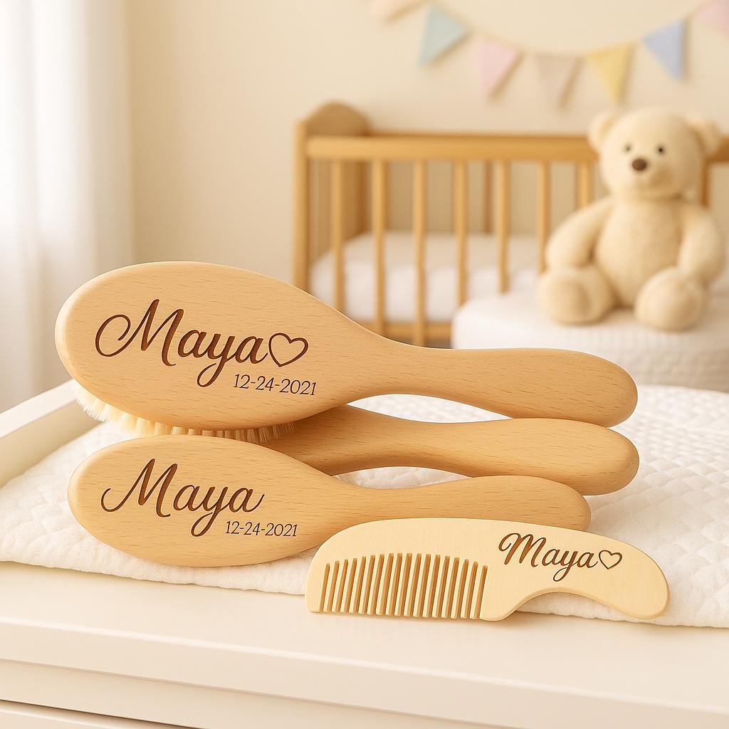 Baby Haarbürste Und Kamm 3-Tlg. Set, Geschenk, Babyparty, Standesamt Neugeborene Kleinkinder, Unisex Design Für Mädchen Jungen von Etsy - PurrFectEngravers