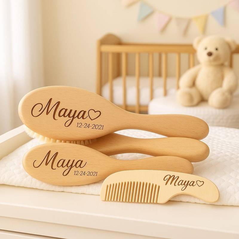 Baby Haarbürste Und Kamm 3-Tlg. Set, Geschenk, Babyparty, Standesamt Neugeborene Kleinkinder, Unisex Design Für Mädchen Jungen von Etsy - PurrFectEngravers